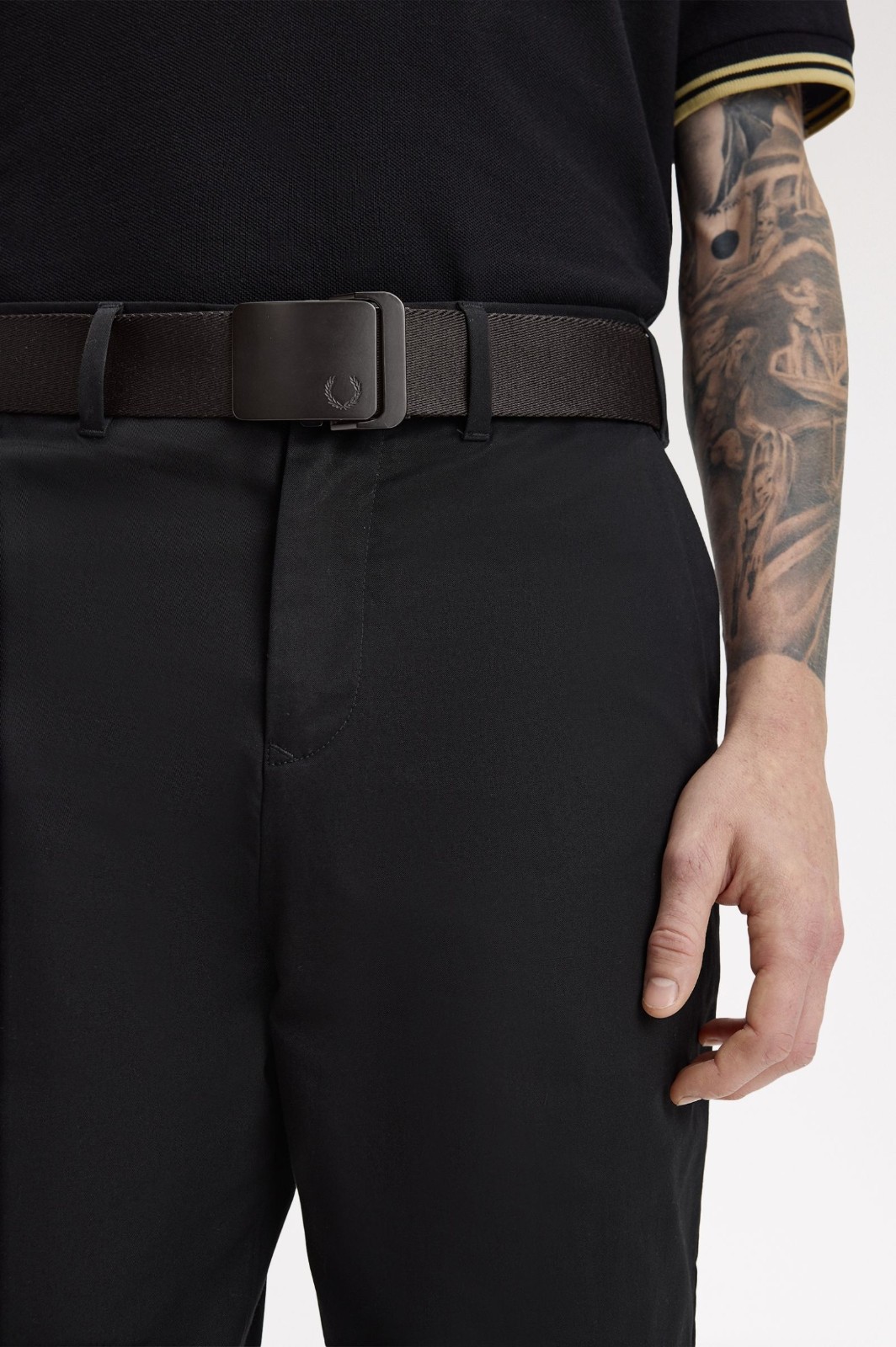 🔵 Fred Perry Solid Black Bandage Belt Mens SS26