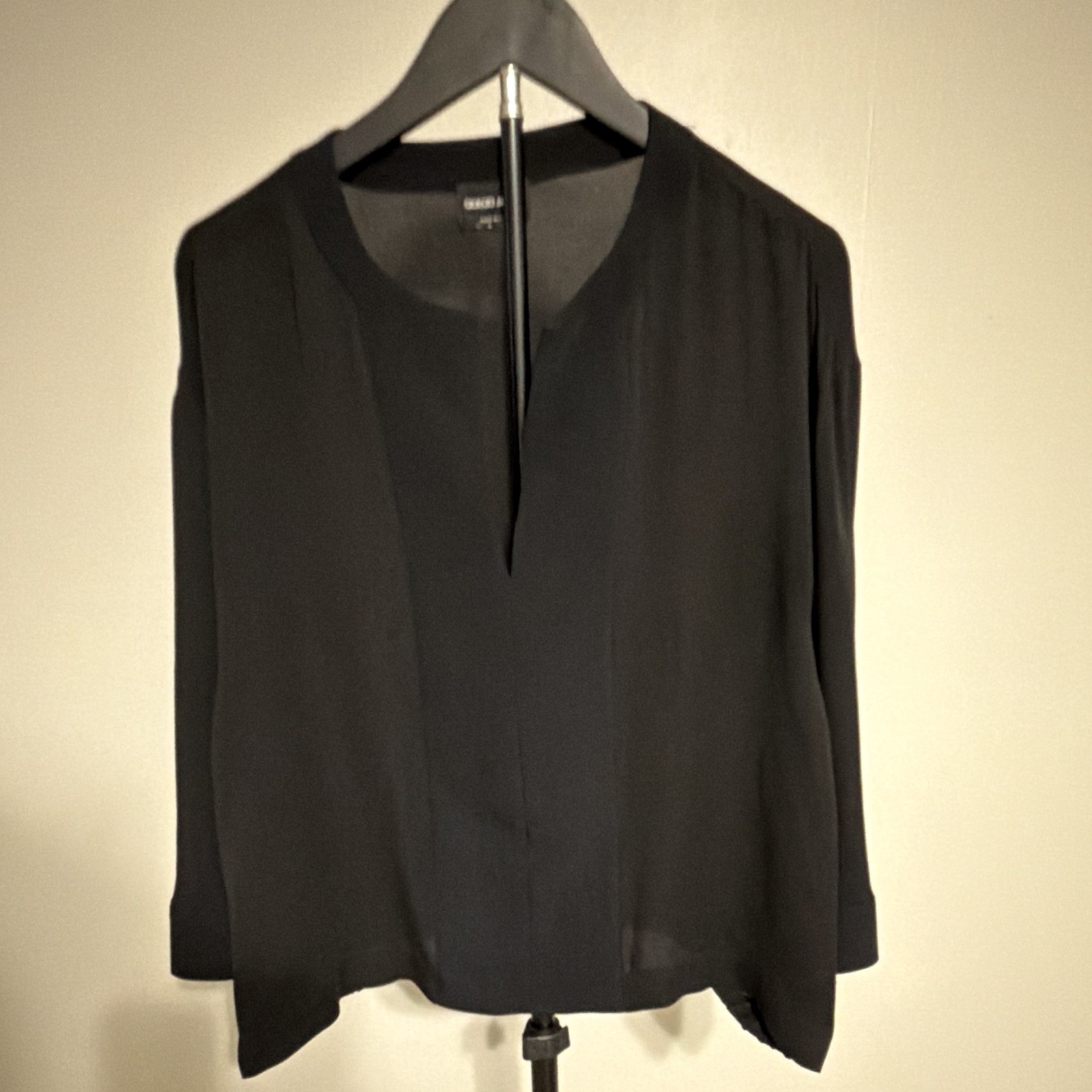 Giorgio Armani Black Silk Chiffon 3/4 Sleeve Blouse Med/38 (size tag missing)