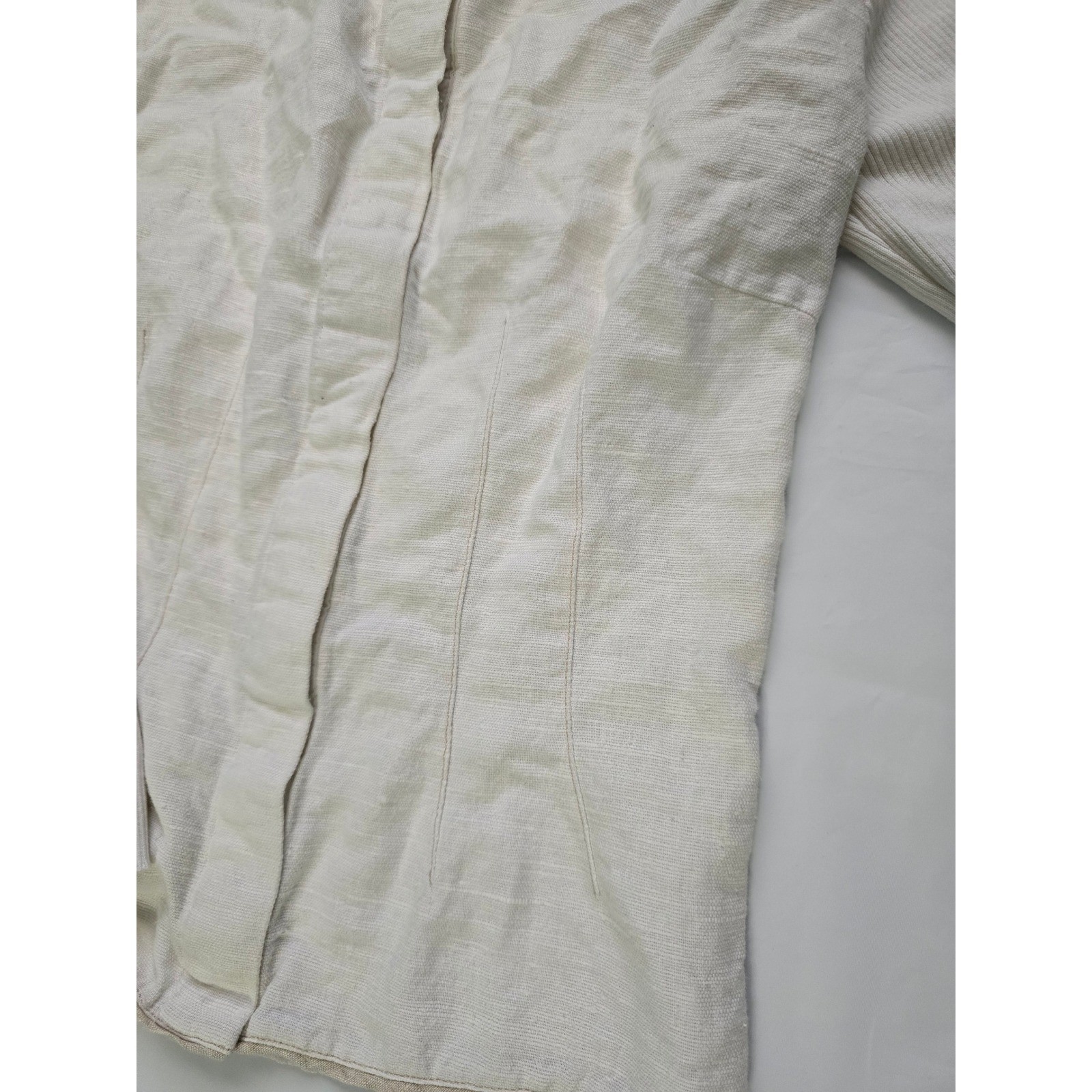 Brunello Cucinelli Cream Mixed Media Hook Eye Front Long S Top Small Cotton&Silk