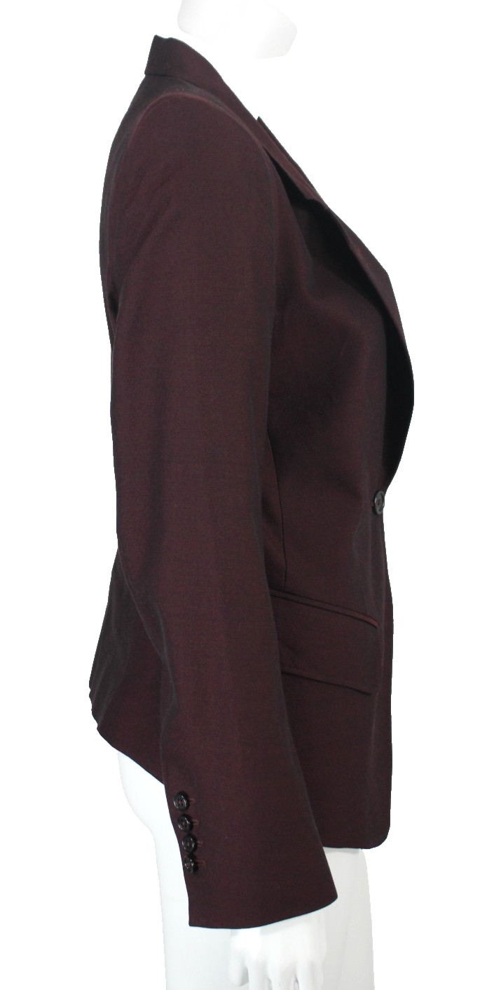 ANN DEMEULEMEESTER Bordeaux Red Wool-Silk Woven Blazer Jacket 40