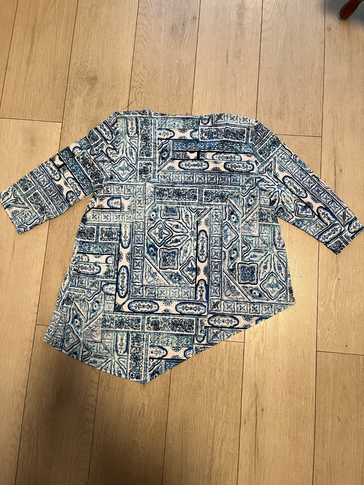 chicos womens blue boho asymmetrical 3 quarter tunic shirt top 3