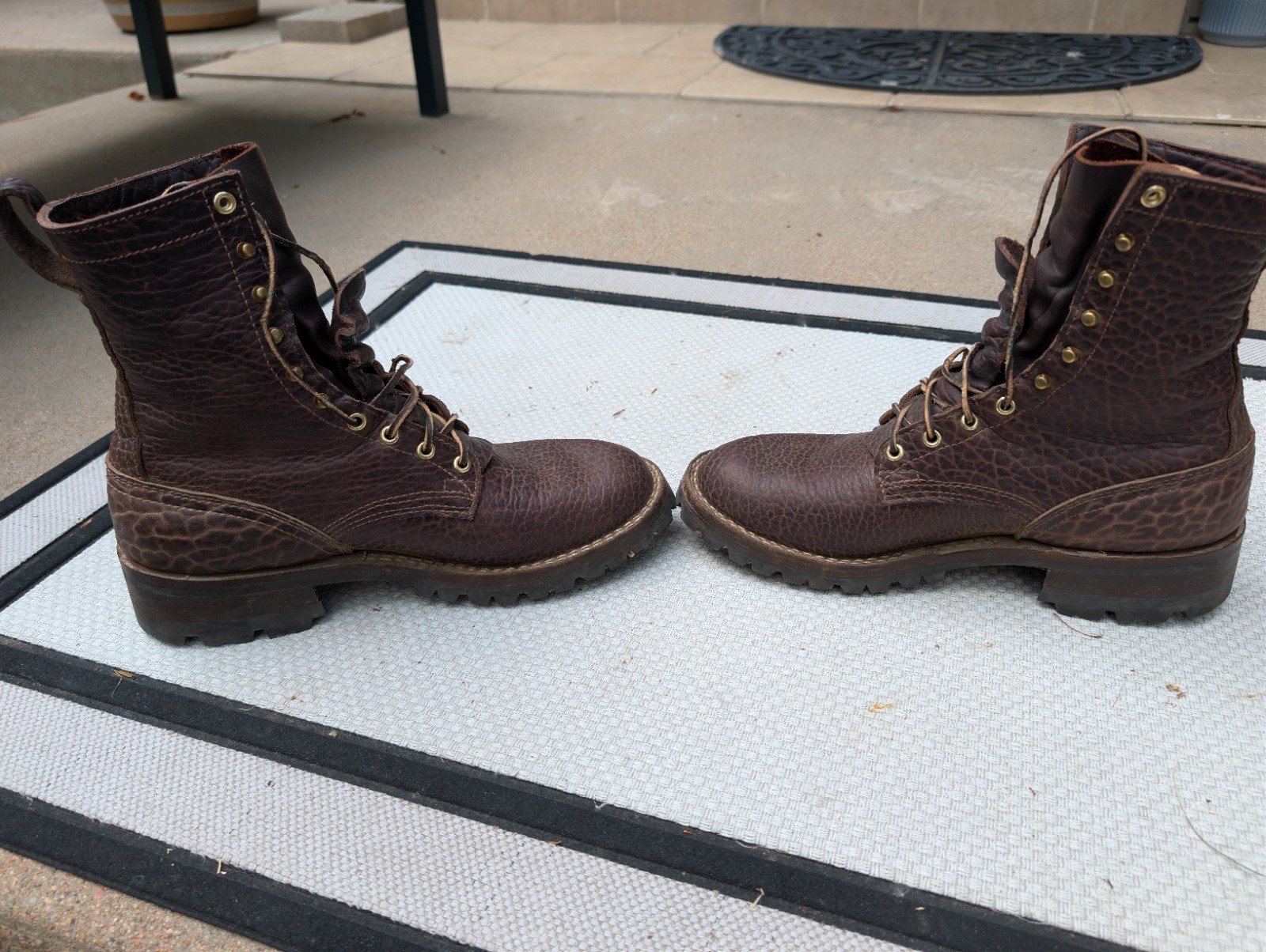 Nicks Handmade Boots MTO Shrunken Bison Walnut HNW Last Vibram V100 Lug 11.5D