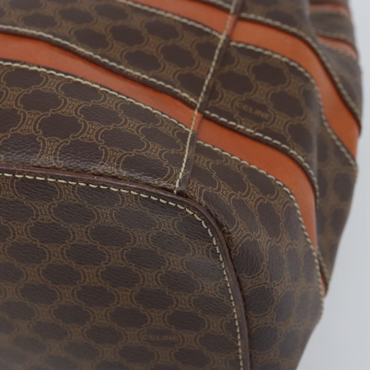 CELINE Macadam Canvas Backpack PVC Leather Brown Gold Auth bs33733