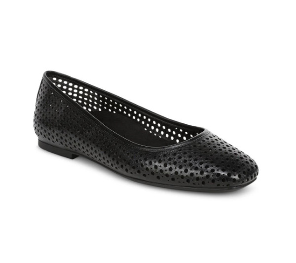 VIONIC Women’s Orinda Perf Square Toe Ballet Flat – Black Leather (MEDIUM)