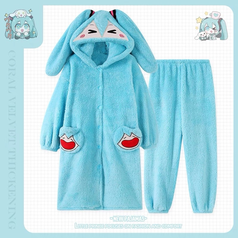 Hatsune Miku home clothes cosplay Peripheral Cartoon Cute Warm Plush Pajama Set