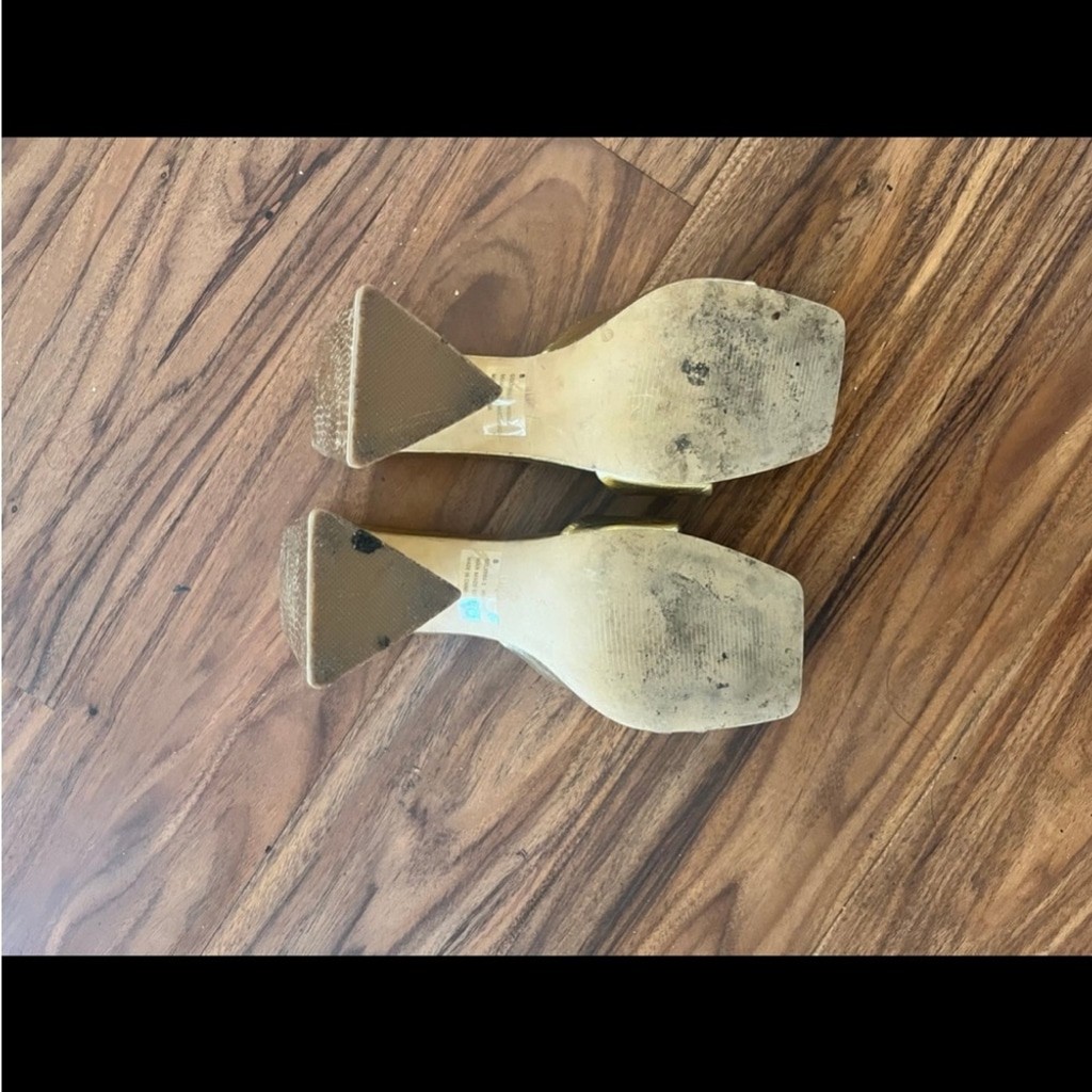 EGO official Metallic Gold Textured Block mule‎ Heels