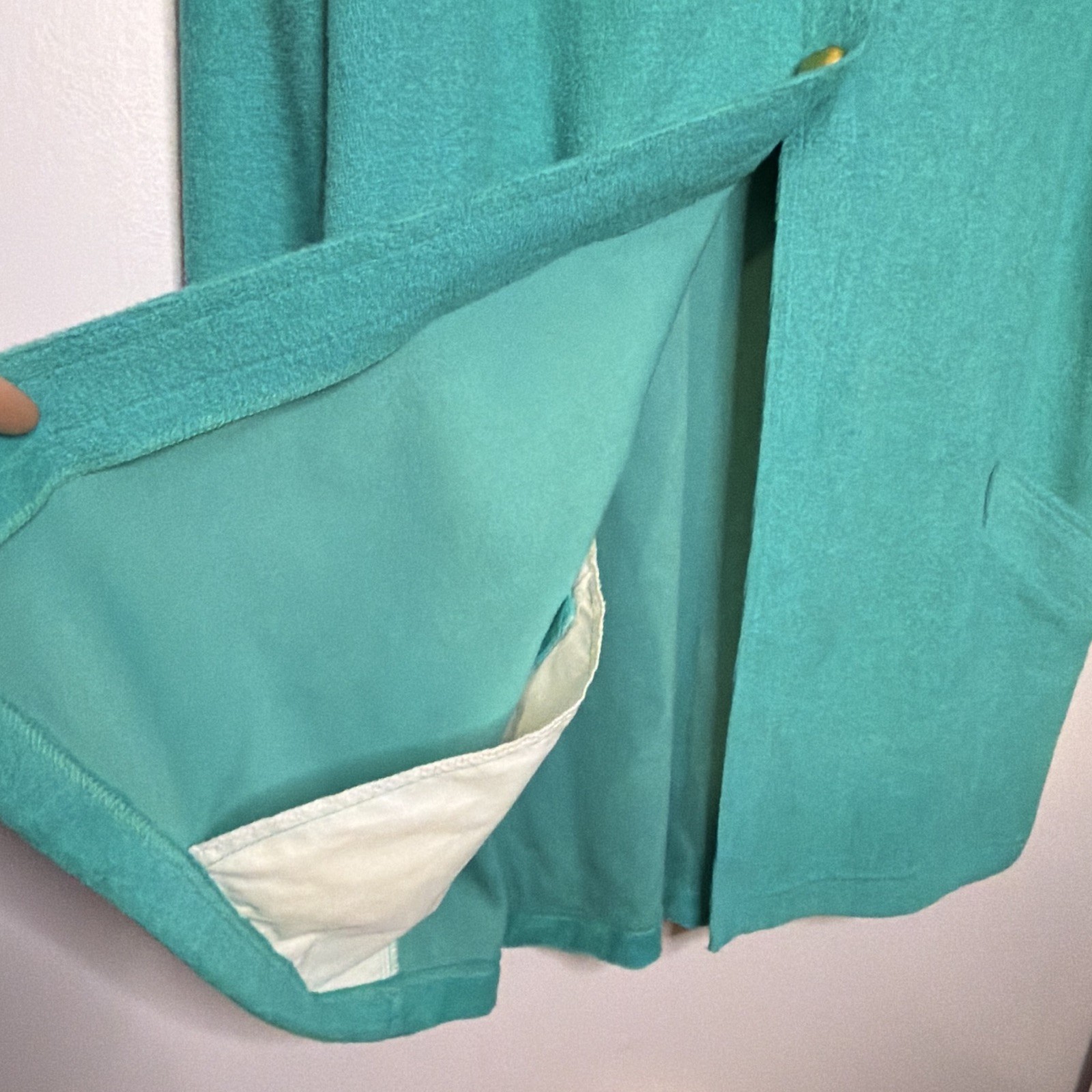Vintage Sea Waves Turquoise Solid swim cover up gold Heart Buttons Small
