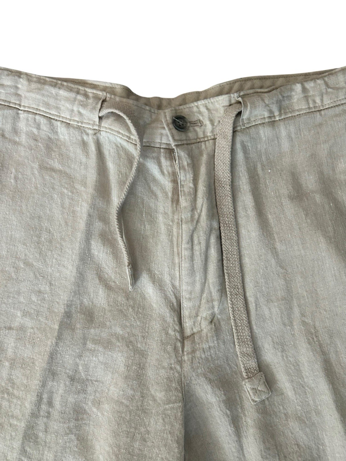 Tasso Elba 100% Linen Chino Pants Beige Semi Sheer 36×27 Coastal Lightweight