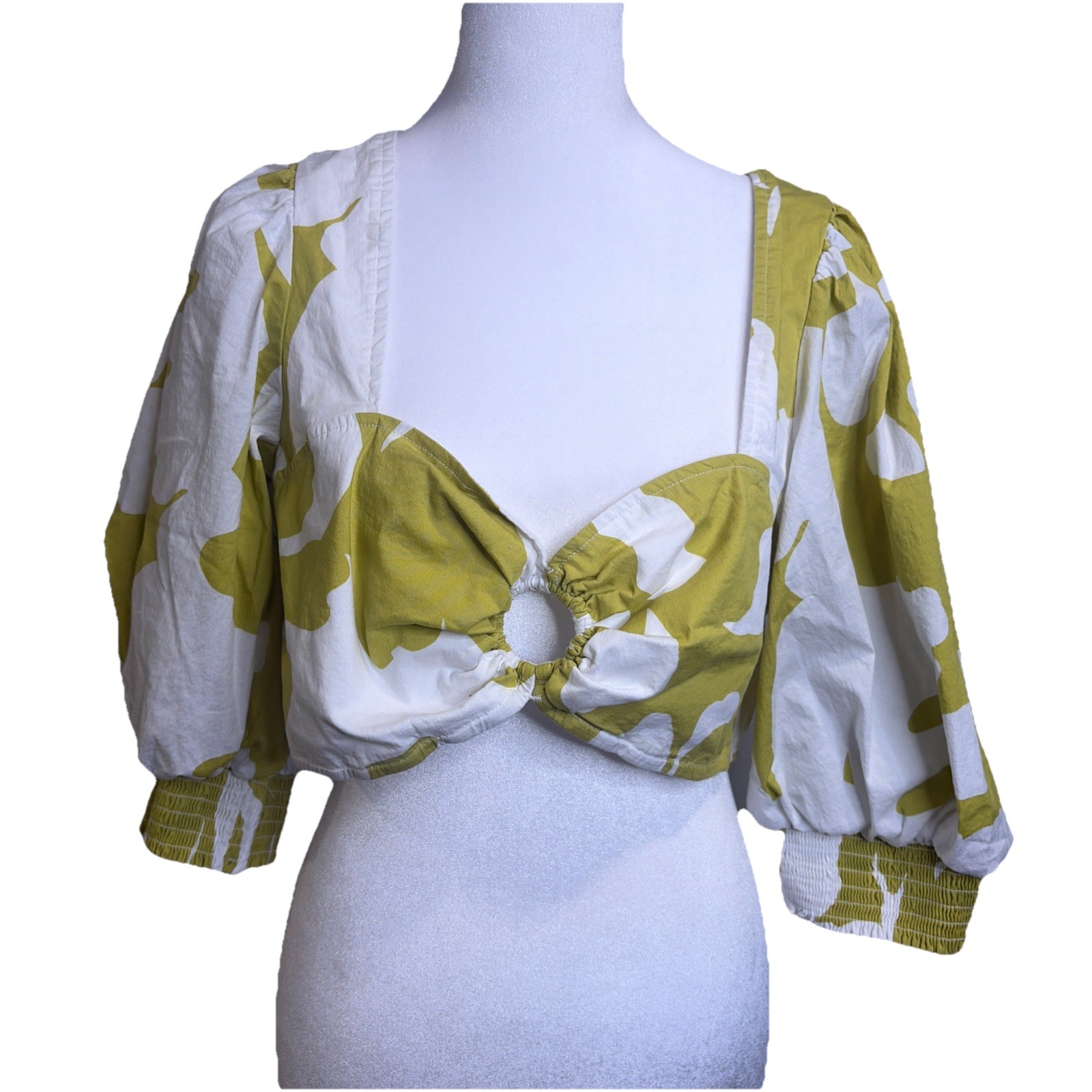 Future Collective Crop Top Sz XL Women’s Green White Puff Sleeved Sweetheart