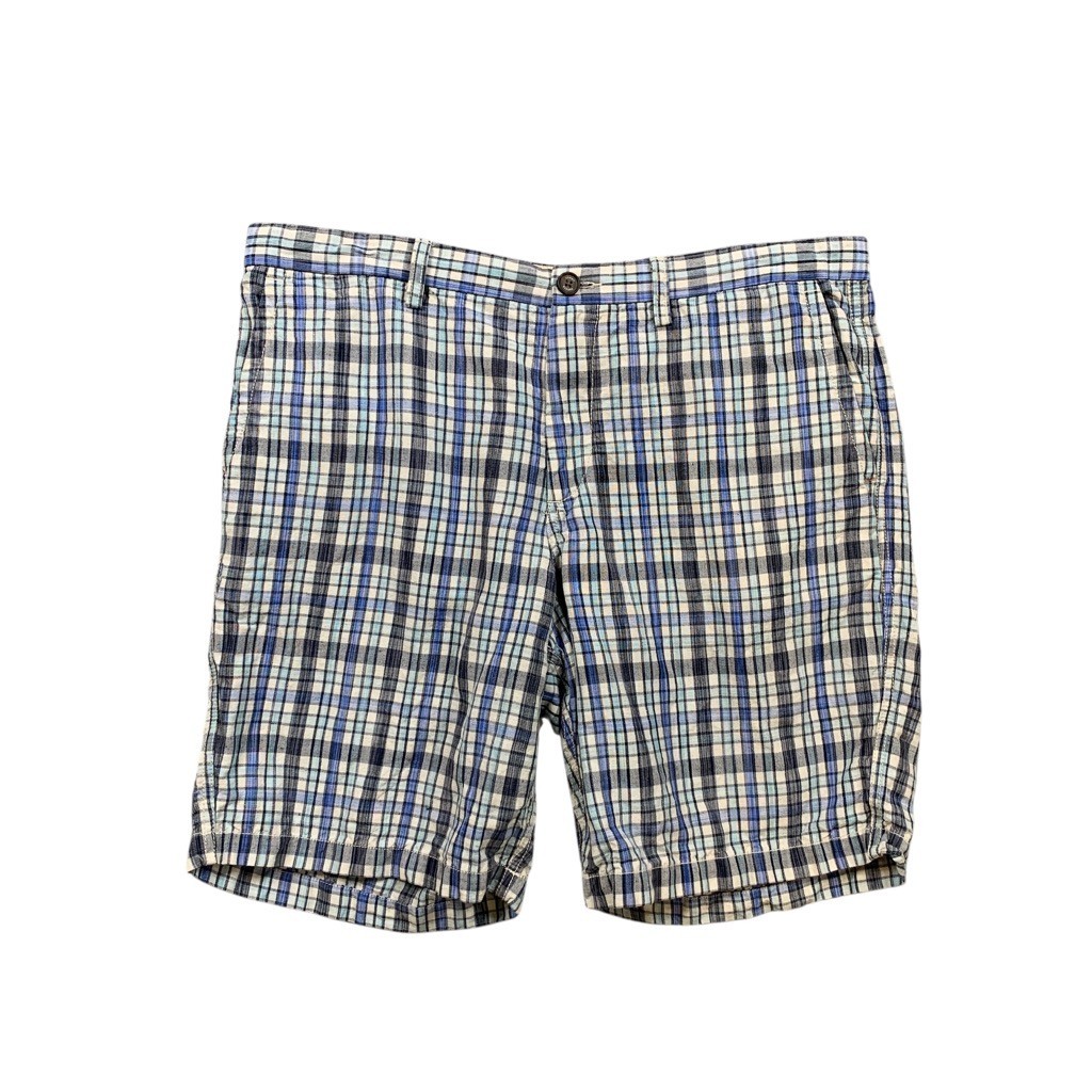 Tommy Bahama Shorts Mens 36 Blue Linen Blend Plaid Flat Front 8.5 In Weekend