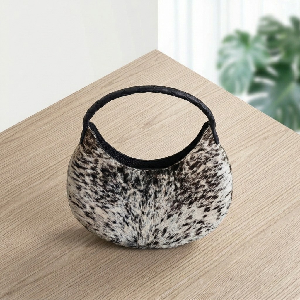Genuine Cowhide Leather Tote Bag Brown White Hair On Hide Shoulder Handbag