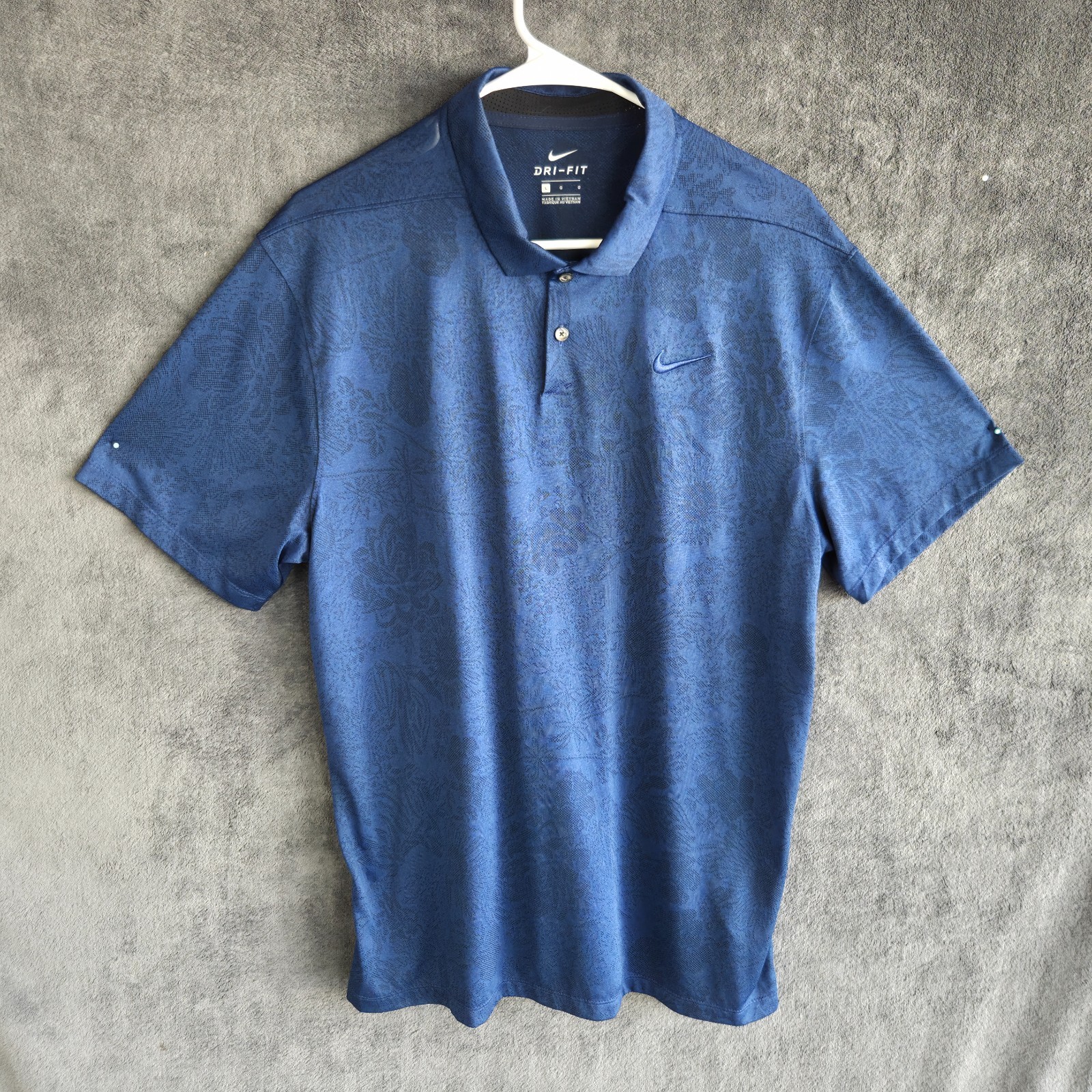 Nike Polo Men L Blue Tonal Floral Jacquard Dri-FIT Golf