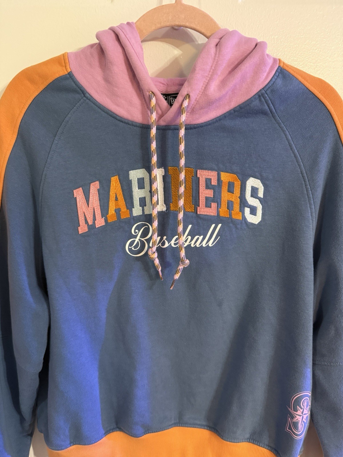 New Era Mariners Graphic Logo Pullover Hoodie Blue Orange Pink Drawstring XL