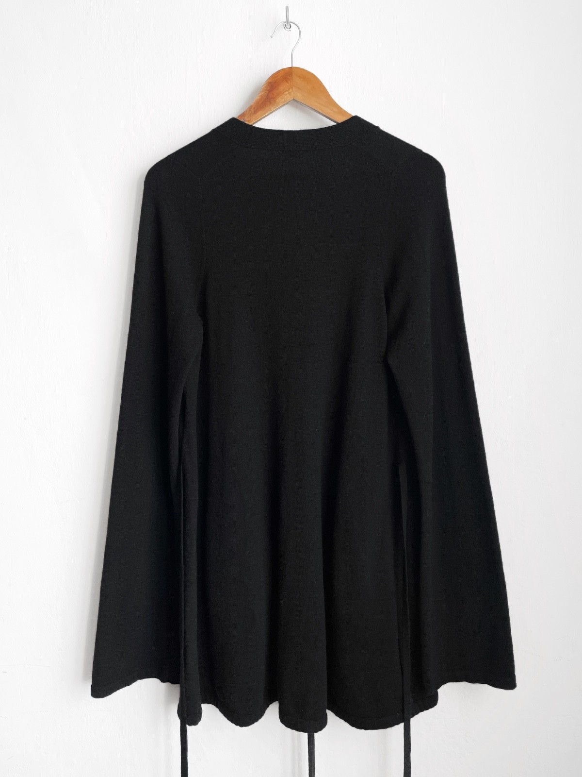 Ann Demeulemeester Black Wool Longline V-Neck Cardigan With Pockets, Size 38