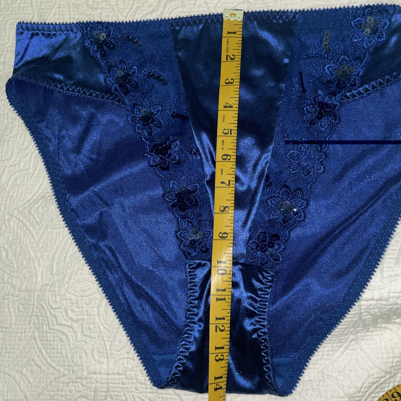 Delta Burke Panties size 10/3X Glossy Satin lace VTG hi-cut NOS Cobalt Blue