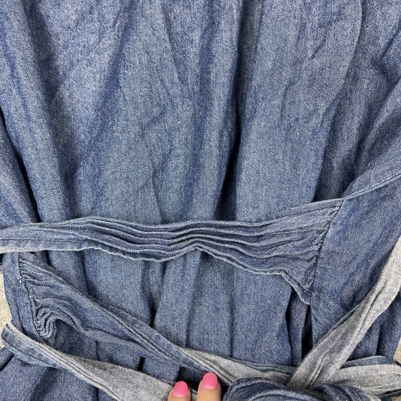ELOQUII Chambray Tie Waist Tunic Top Sz 20 Dolman Batwing Sleeve 100% Cotton
