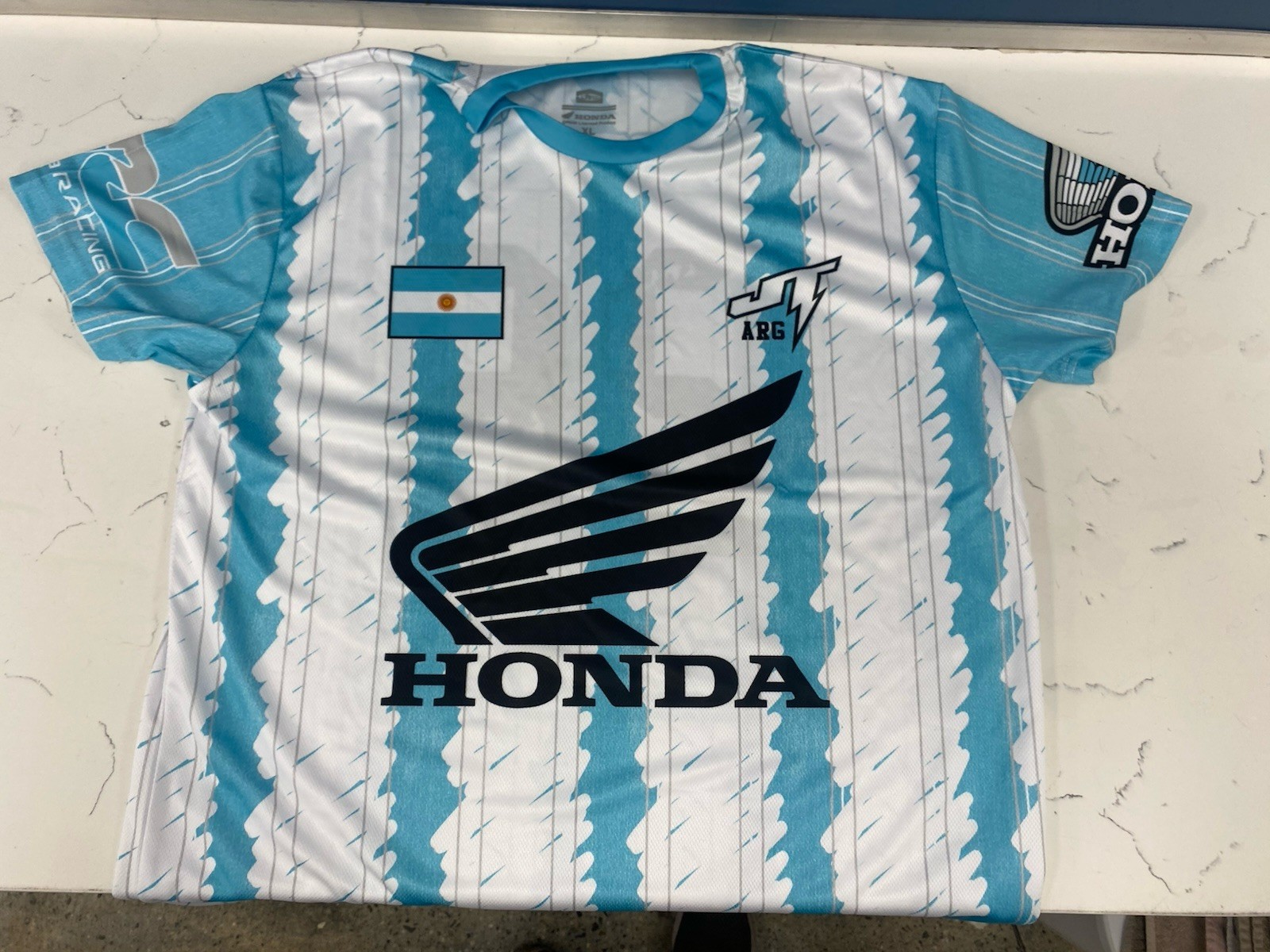 Mens Lg Blue/White Honda Motocross JT Racing/Argentina Collaboration Jersey!