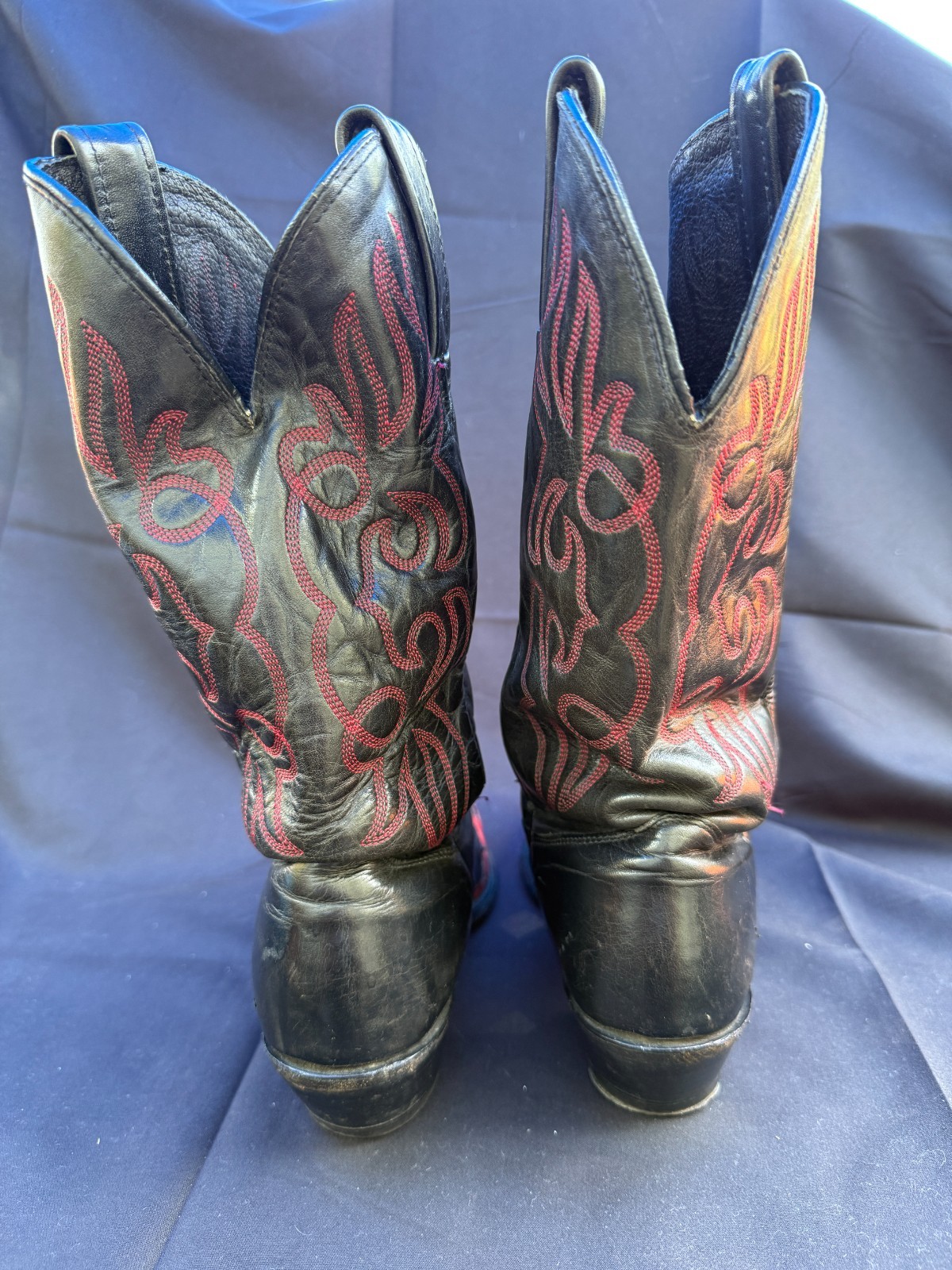 RARE🔥 J Chisholm Western “Honky Tonk” Red & Black Leather Cowboy Boots 8M