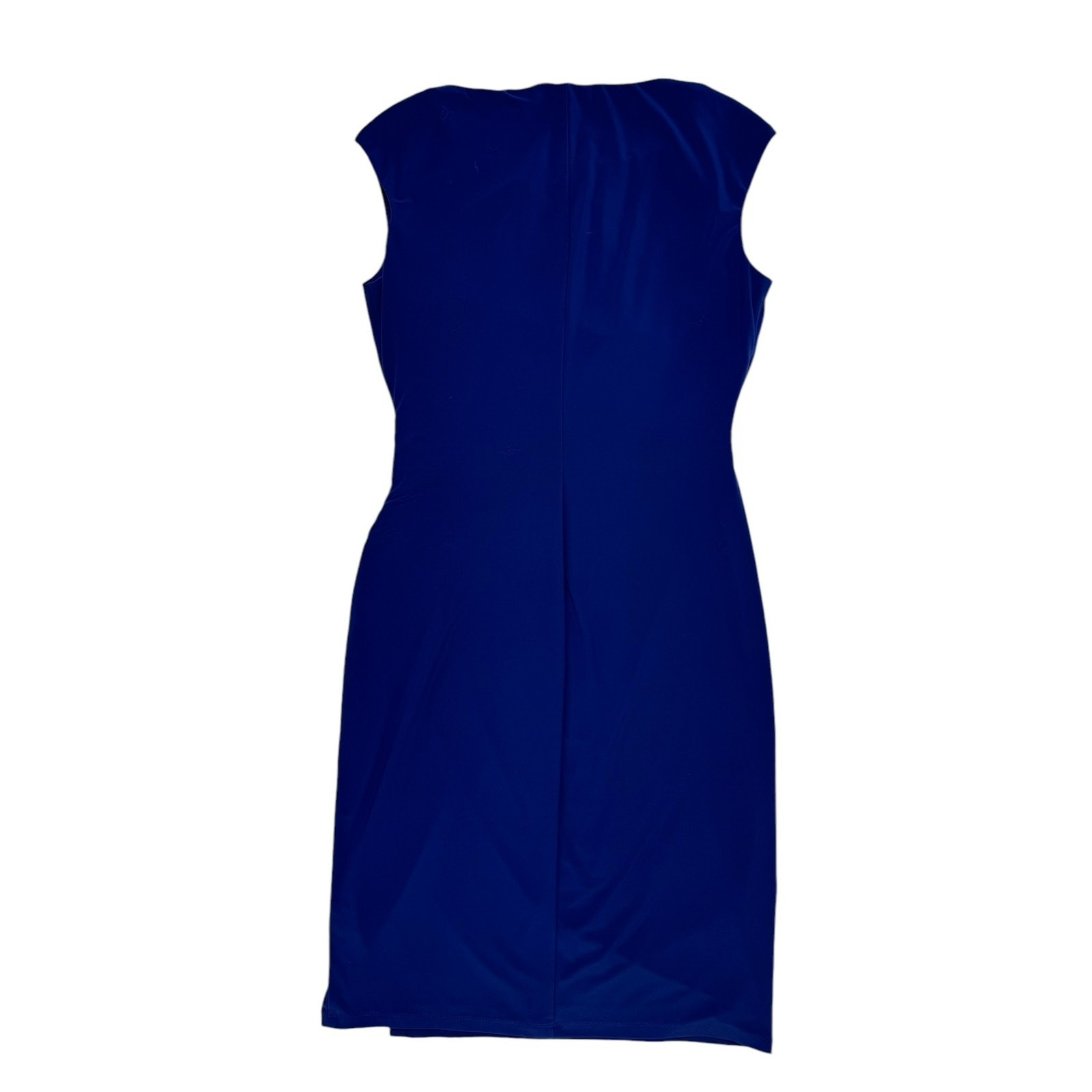 RALPH LAUREN LRL Cobalt Blue Keyhole Gold Logo Faux Wrap Dress Sz 6 Jersey Knit