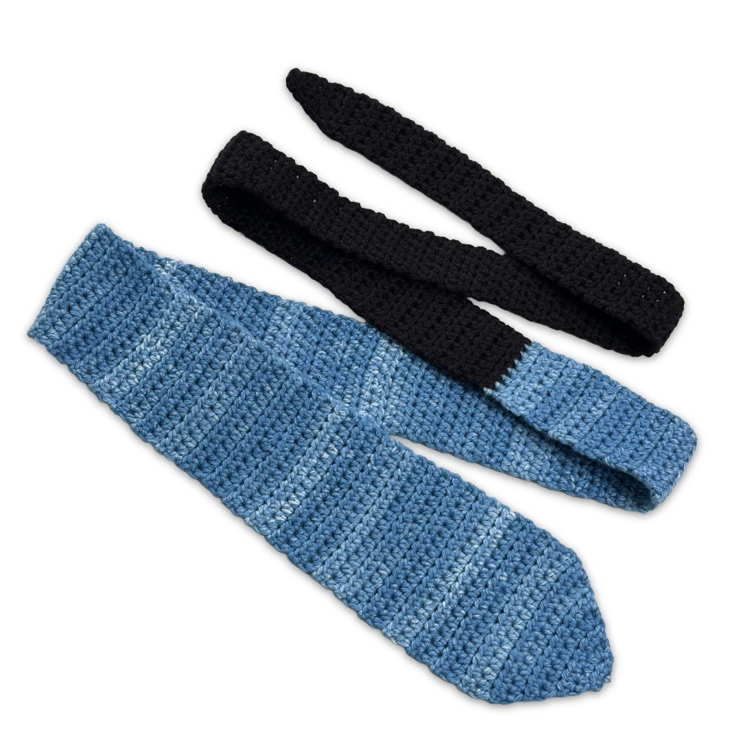 Mens Crochet Knit Neck Tie Blue Black 58” Long 3.25” Wide 100% Cotton Hand Made