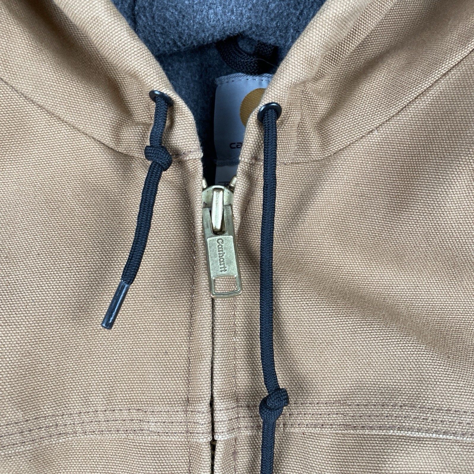 Carhartt Jacket Zip Up Hoodie Caramel Brown Fleece Lined Triple Stitched Large