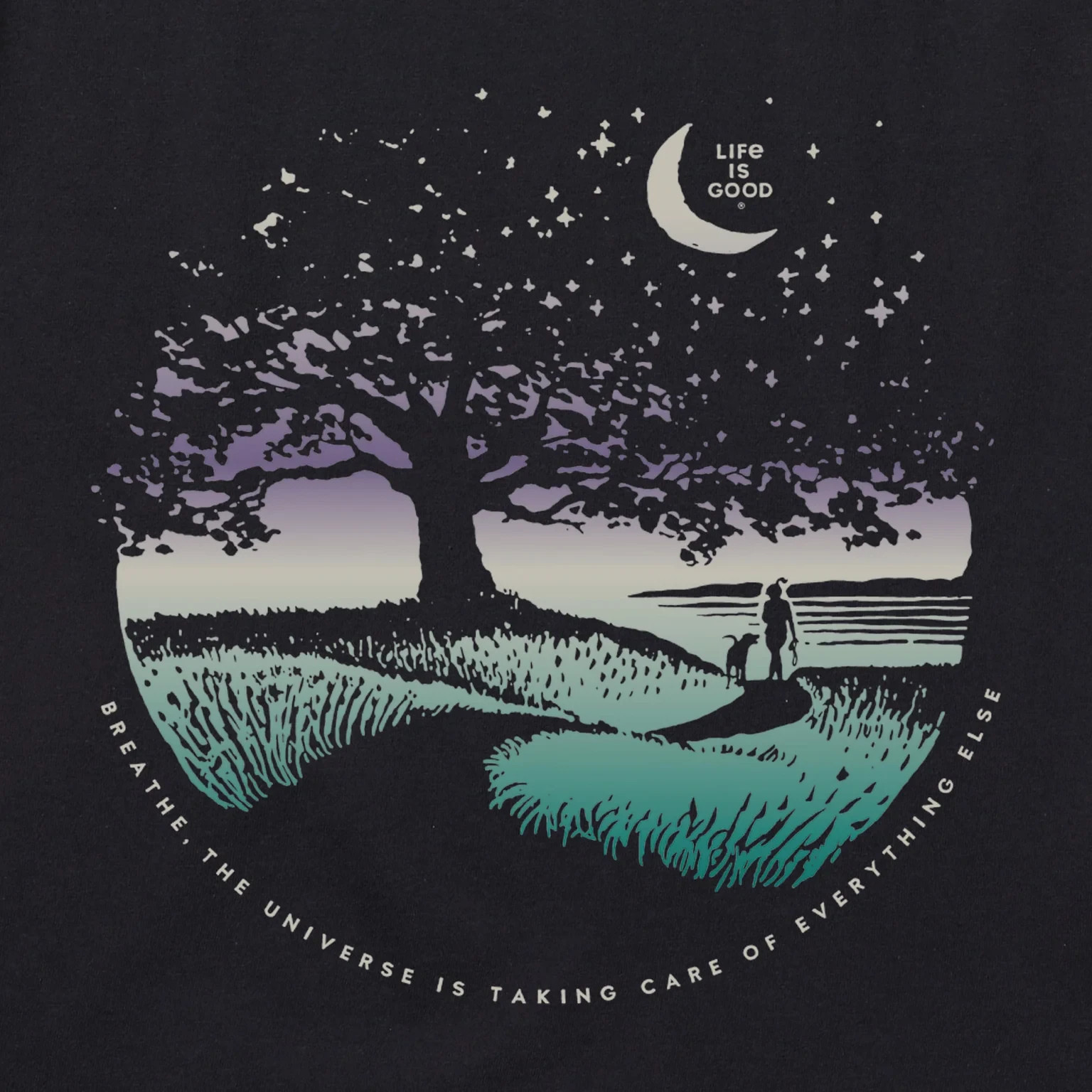 Life Is Good SS Shirt Crusher Tee BREATH UNIVERSE MOON WALK Dog 47in Womens XL