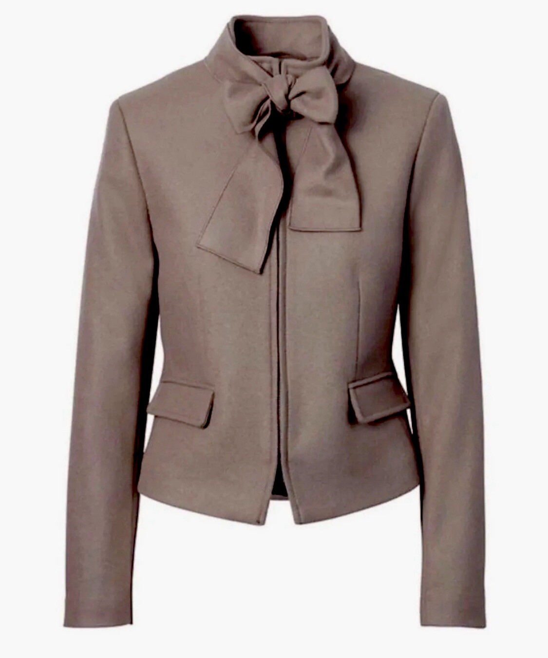 Banana Republic x Mario Bellucci Blazer Women Size 8 Wool Blend Taupe Tie Neck