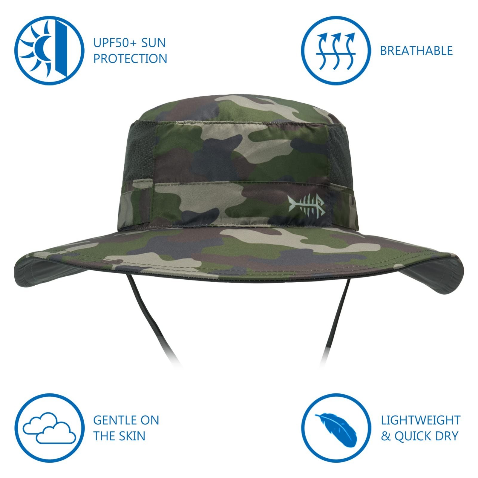 UPF 50+ Sun Protection Fishing Hat, Water Resistant with Detachable Neck Flap