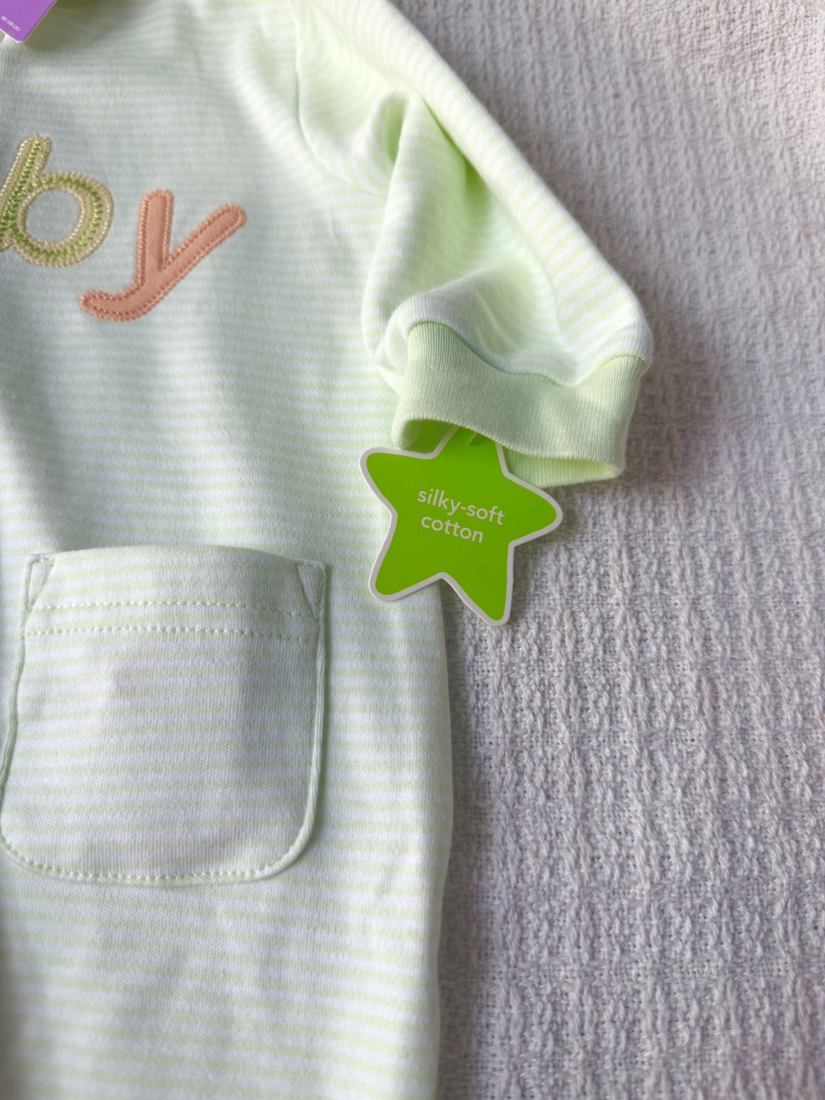 Carter’s 3 Months Green/White Striped Cotton Zip Footed One-Piece Sleeper