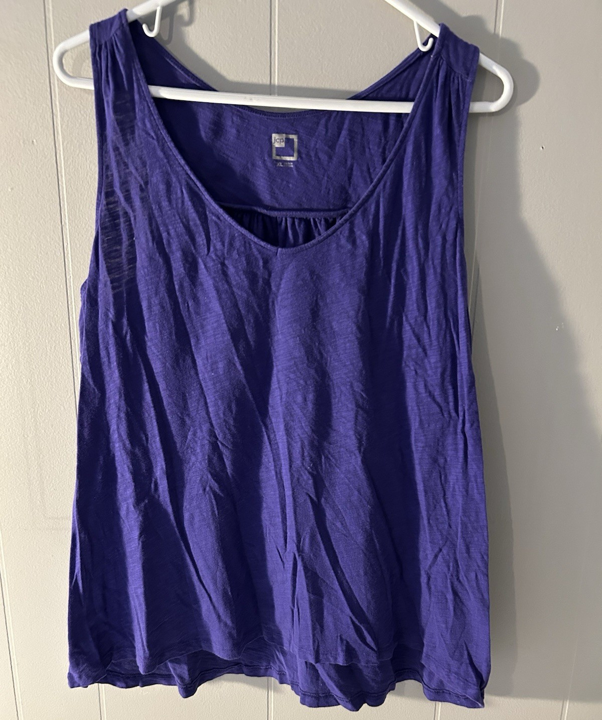 jcp Women’s XL Purple Solid Ruffle Scoop Neck Sleeveless Cotton Tank Top
