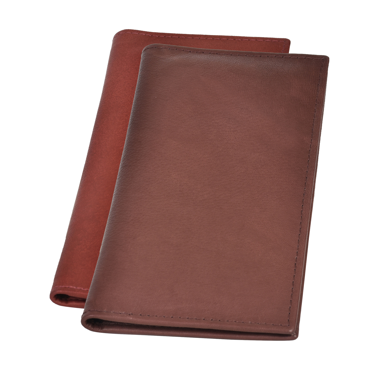 Leatherboss Genuine Leather Checkbook Cover Plain Set of 2, Brown & Dark Brown