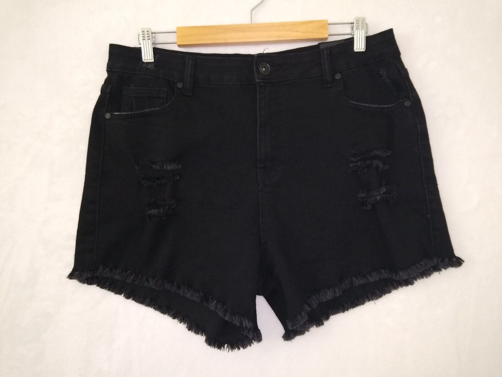 Distressed Womens Black Denim Short High Rise 17 33 Blue Savvy Pockets Stretchy