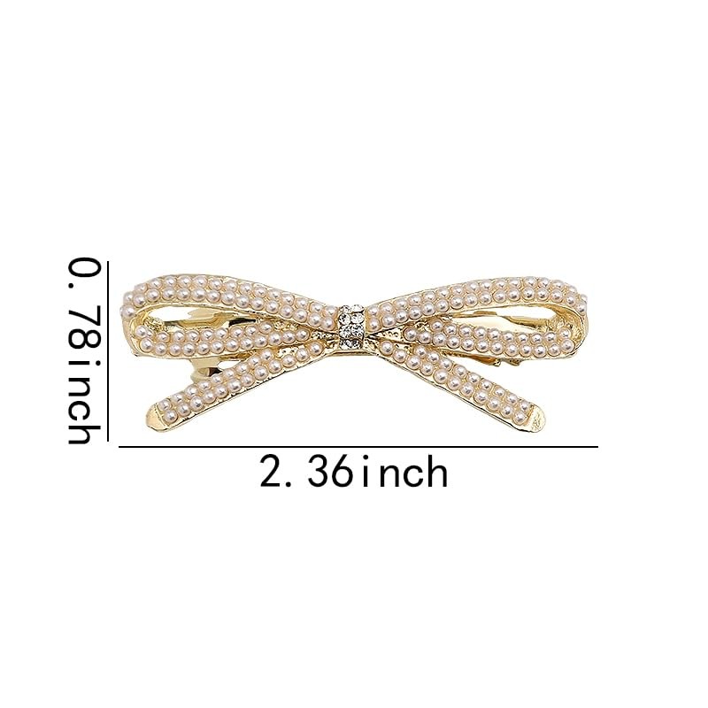 French Bow Crystal Rhinestone Pearl Hair Clips Barrette Gold Bridal Wedding