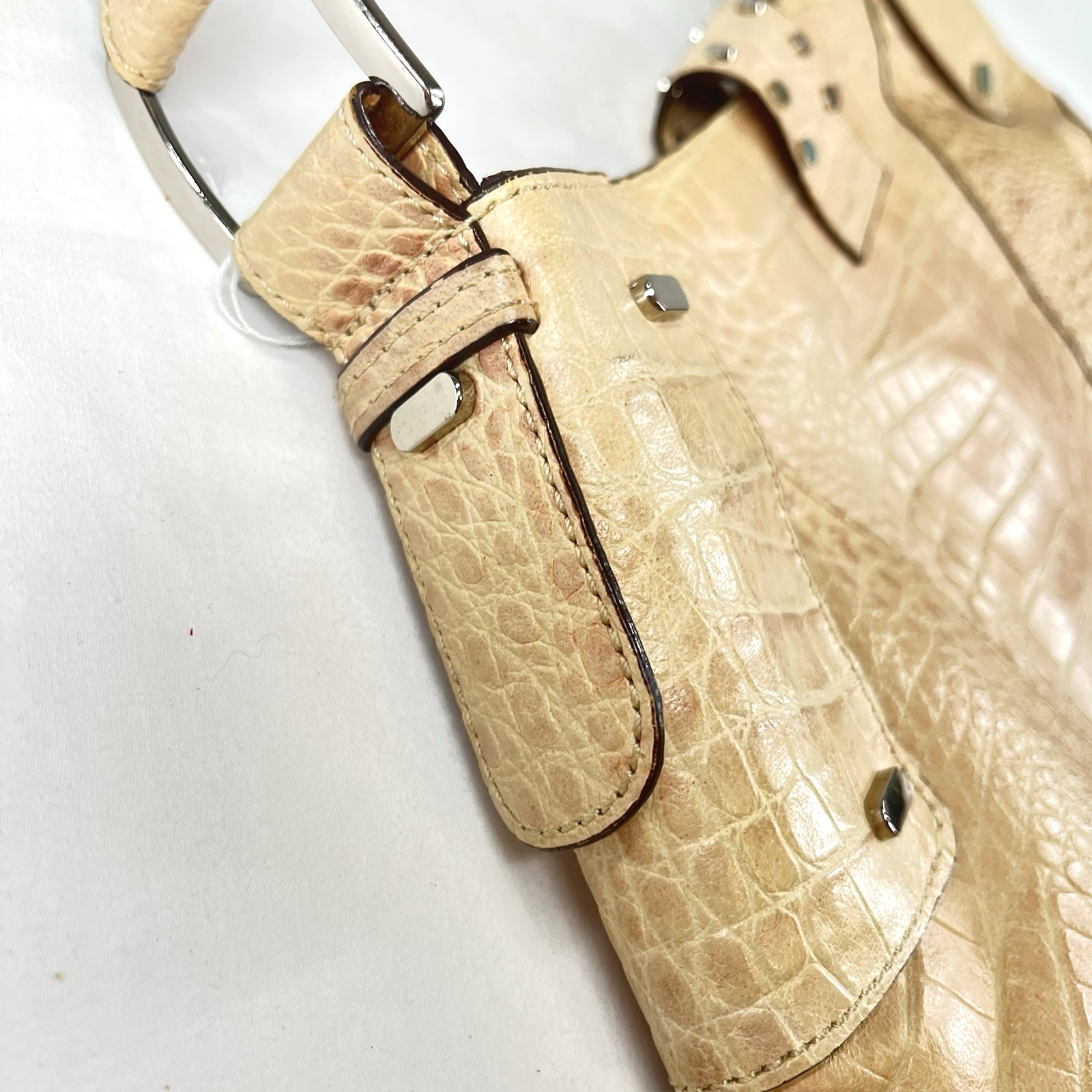 Vintage GUESS Y2K Beige Croc Embossed Logo Hobo Bag Studded Rhinestone Buckle