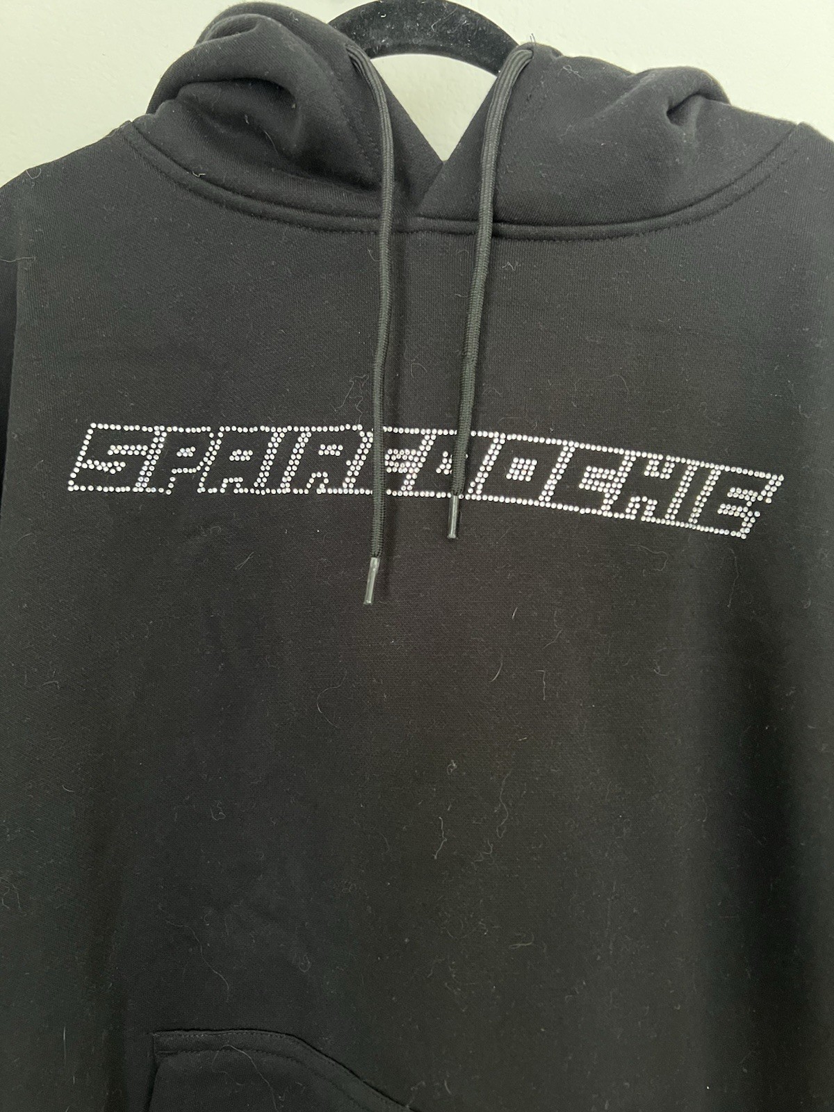 SPAIRCOOCHIE Rhinestone Logo Hoodie Black Streetwear Sweatshirt XL Y2K #0250