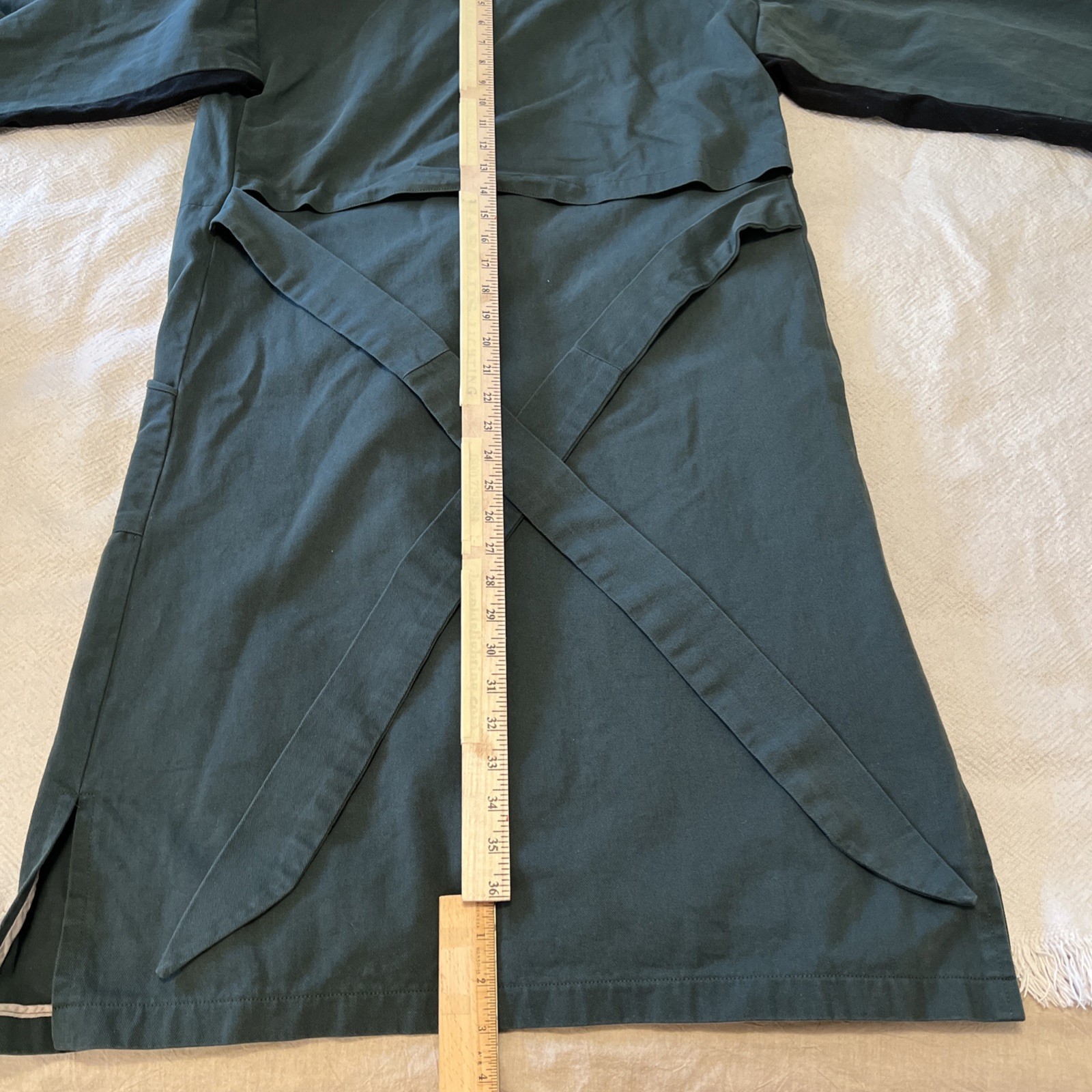 XS/S Petite Peacoat Duster Jacket 100% Cotton Sage Green With Pockets And Straps