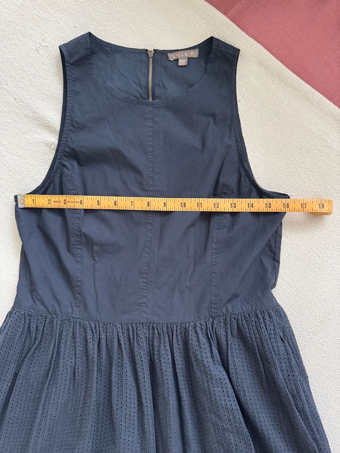 Lilla P Navy Eyelet High-Neck Sleeveless Mini Dress