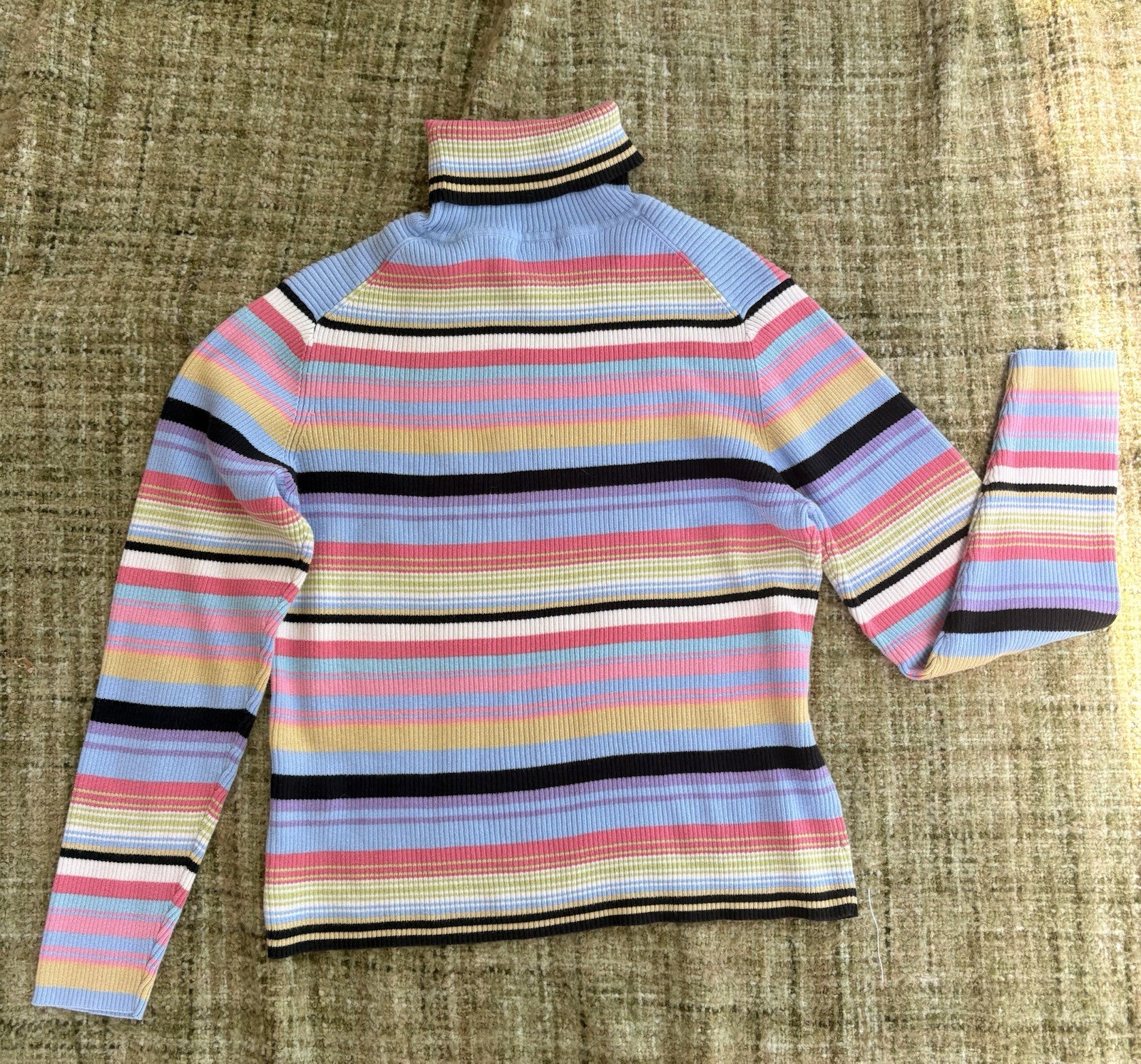 Harvé Benard Women’s L Multicolor Striped Rib-Knit Turtleneck Pullover Sweater