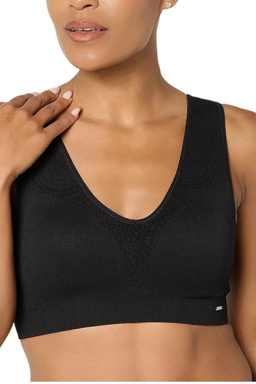 Breezies Women’s Seamless Jacquard Back Smoothing Bra Black