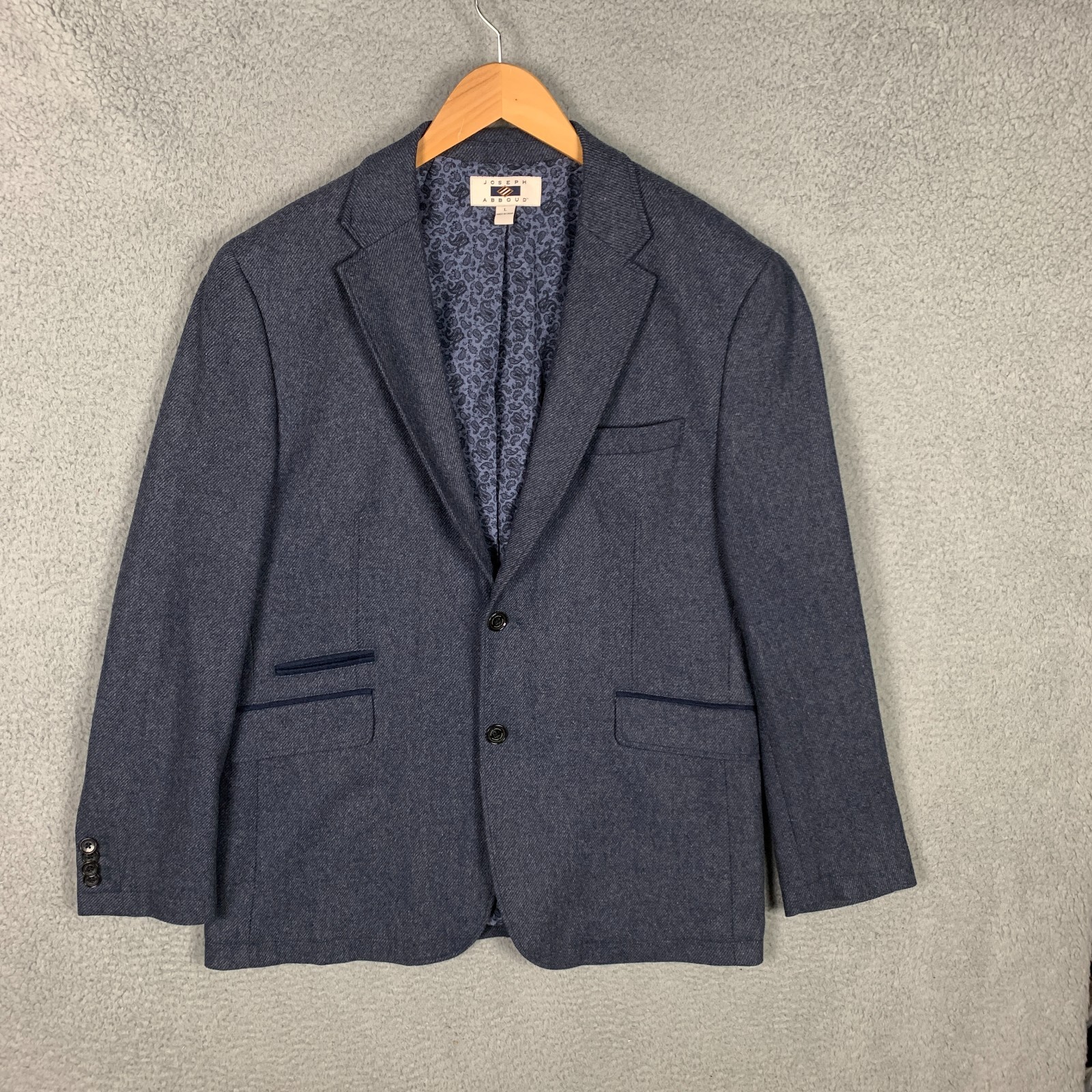 Joseph Abboud Sport Coat Blazer Men’s Large L Blue Flannel Wool Blend Two Button