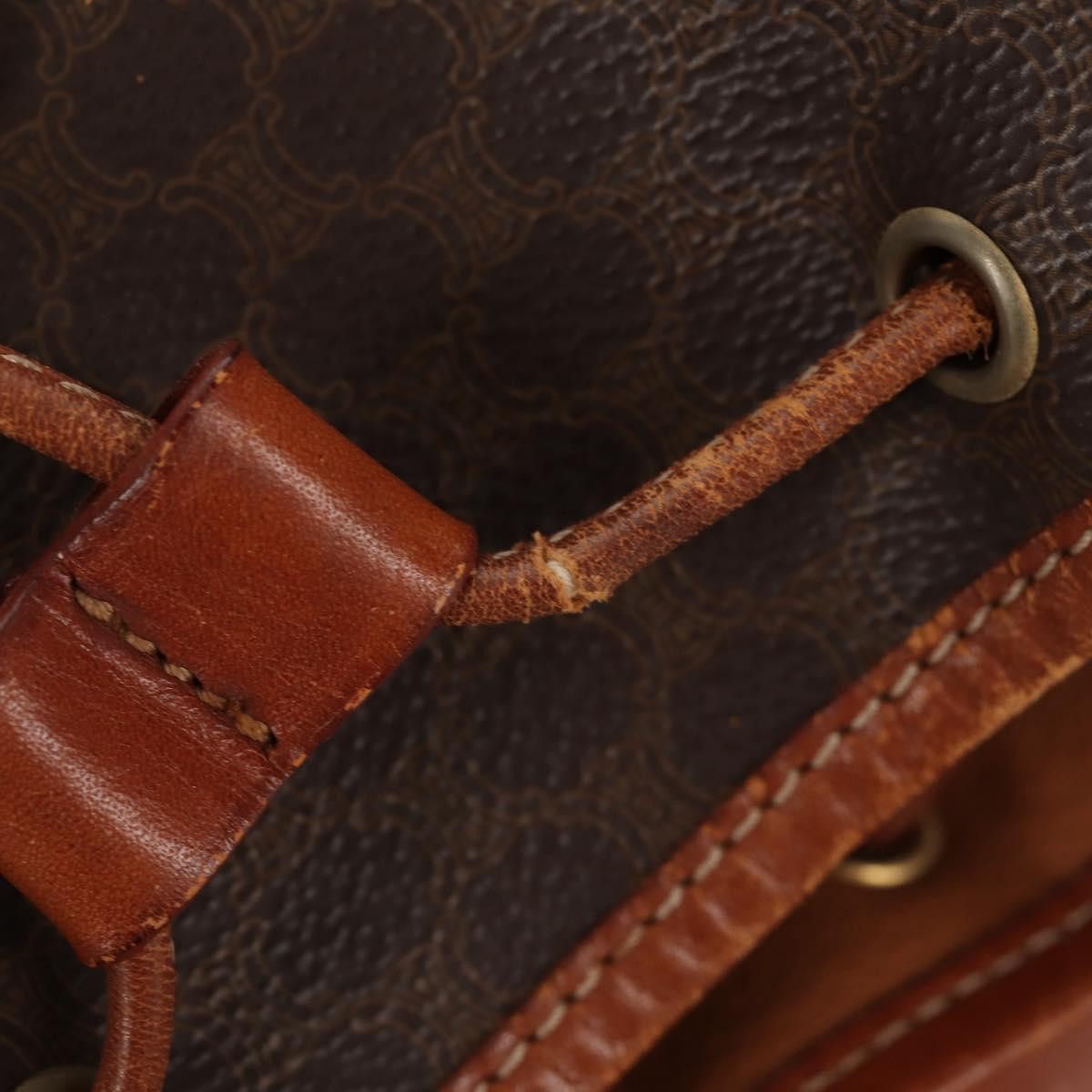 CELINE Macadam Canvas Backpack PVC Leather Brown Gold Auth 156449