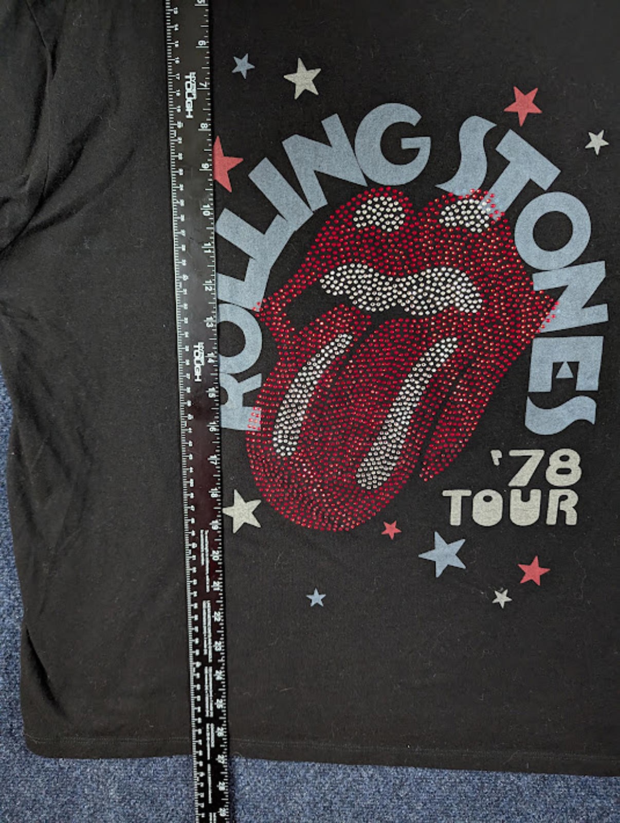 Rolling Stones Rhinestone Gems Logo Retro ’78 Tour Black Womens XL Rock Band Tee