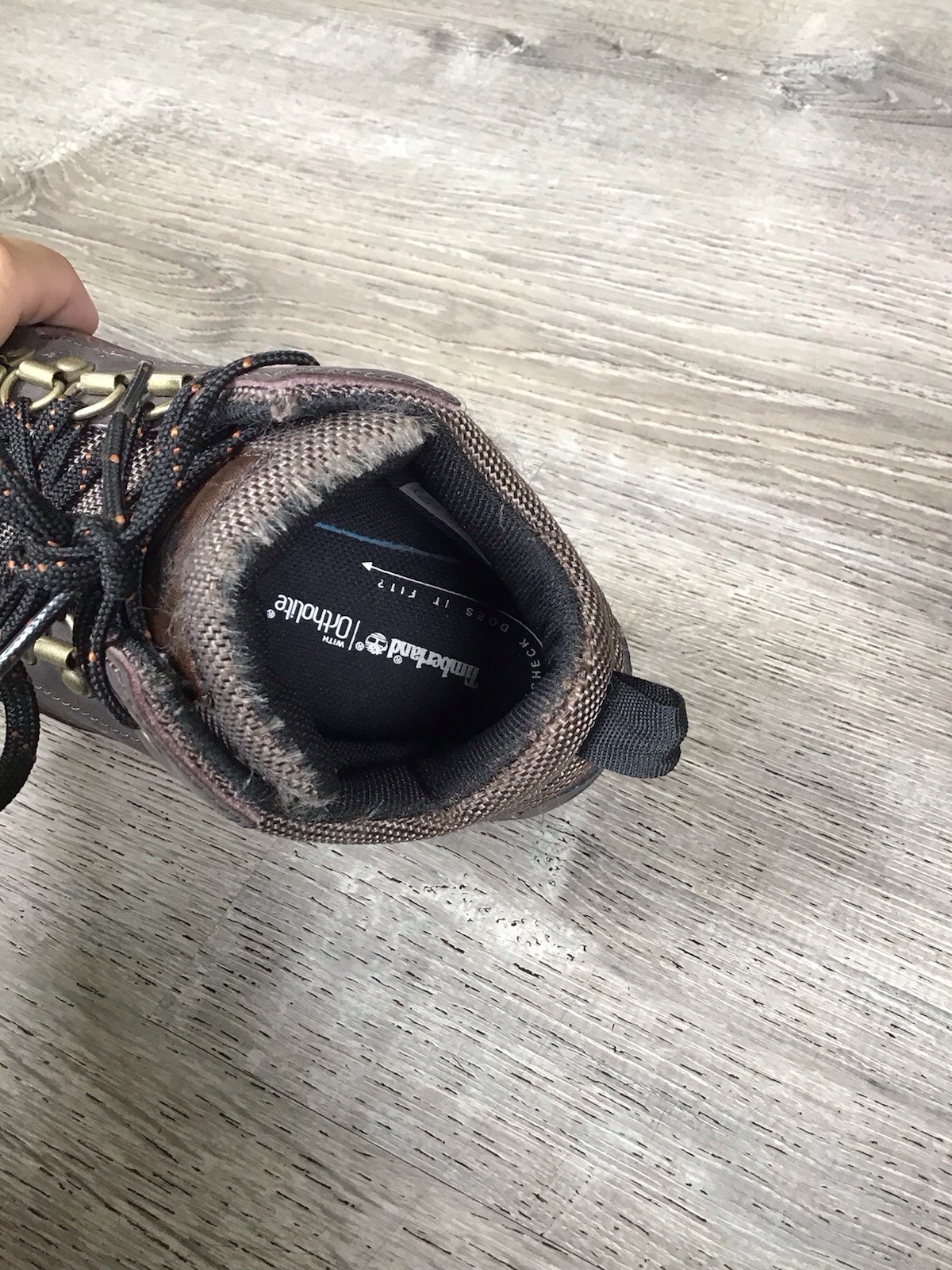 Timberland Hiking Boots Boys Size 3 Brown Leather Lace Up Rugged A1UUD