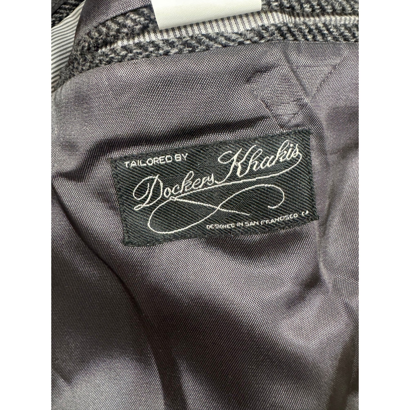 Dockers Khakis 100% Wool Herringbone Tweed Blazer Jacket Collar Patch 3-Button