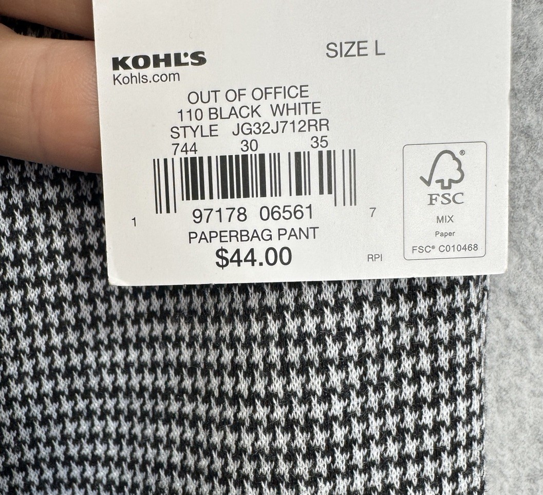 NWT SO Goods For Life Houndstooth Paperbag Pants L Black White Tie Waist