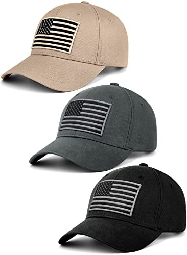 KIRAAT 3 Pack American Flag Baseball Cap Unisex,Low One Size Black＆grey＆khaki