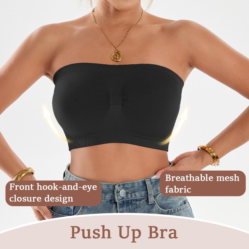 Strapless Bandeau Bra Breathable Mesh Wireless Push Up Anti Slip Tube Top Bra