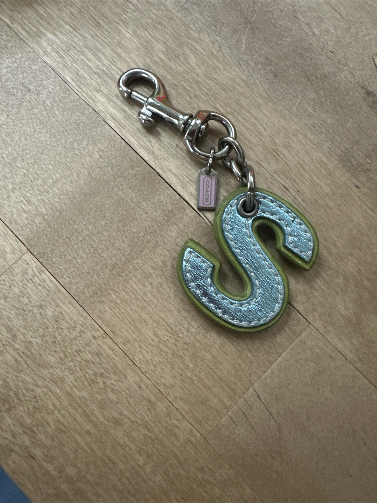 COACH Letter*S* Teal~Gold Metallic Leather KEY Chain FOB Charm w/Hangtag Y2K