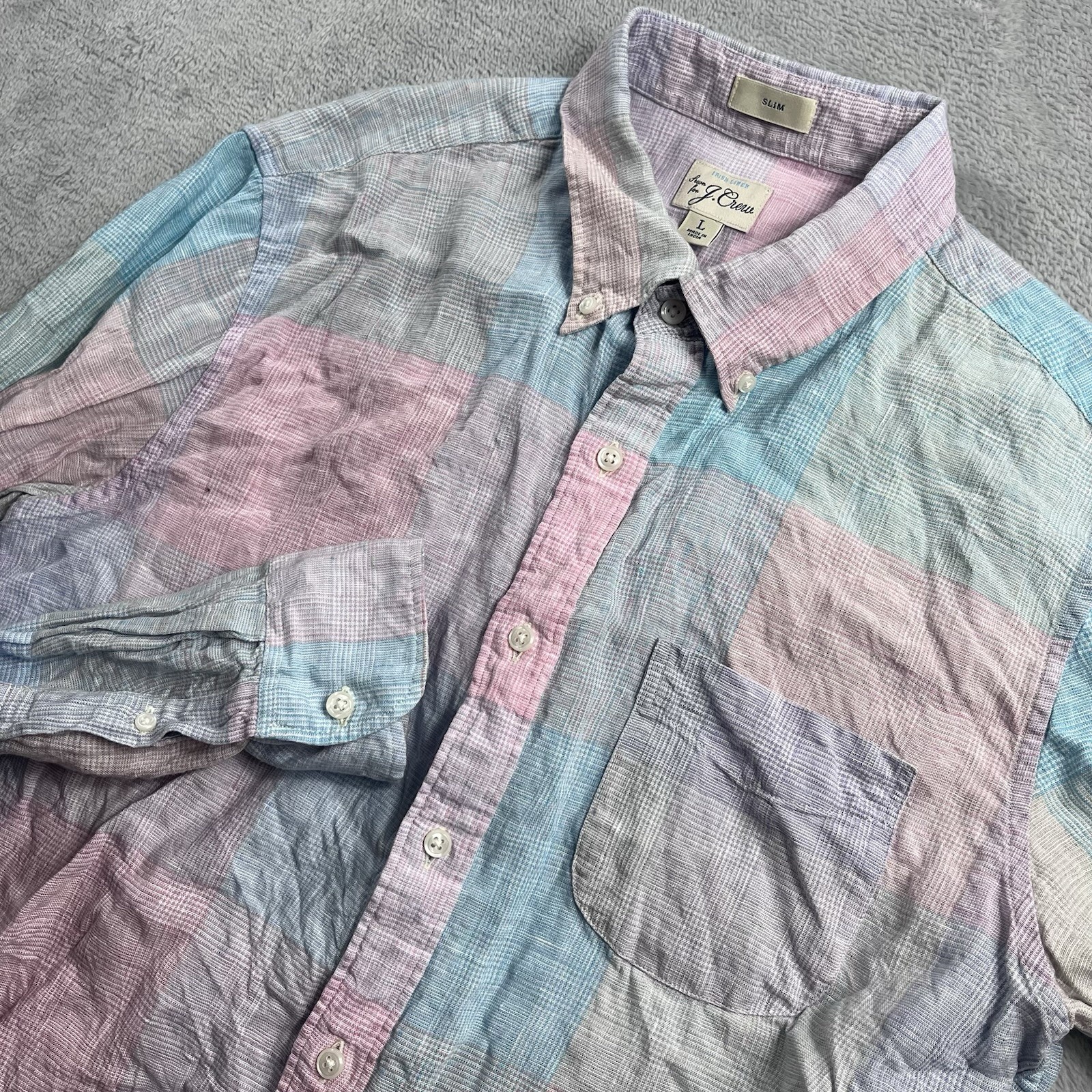 J Crew Linen Shirt Mens L Multicolor Long sleeve Button Down Irish Baird Mcnutt