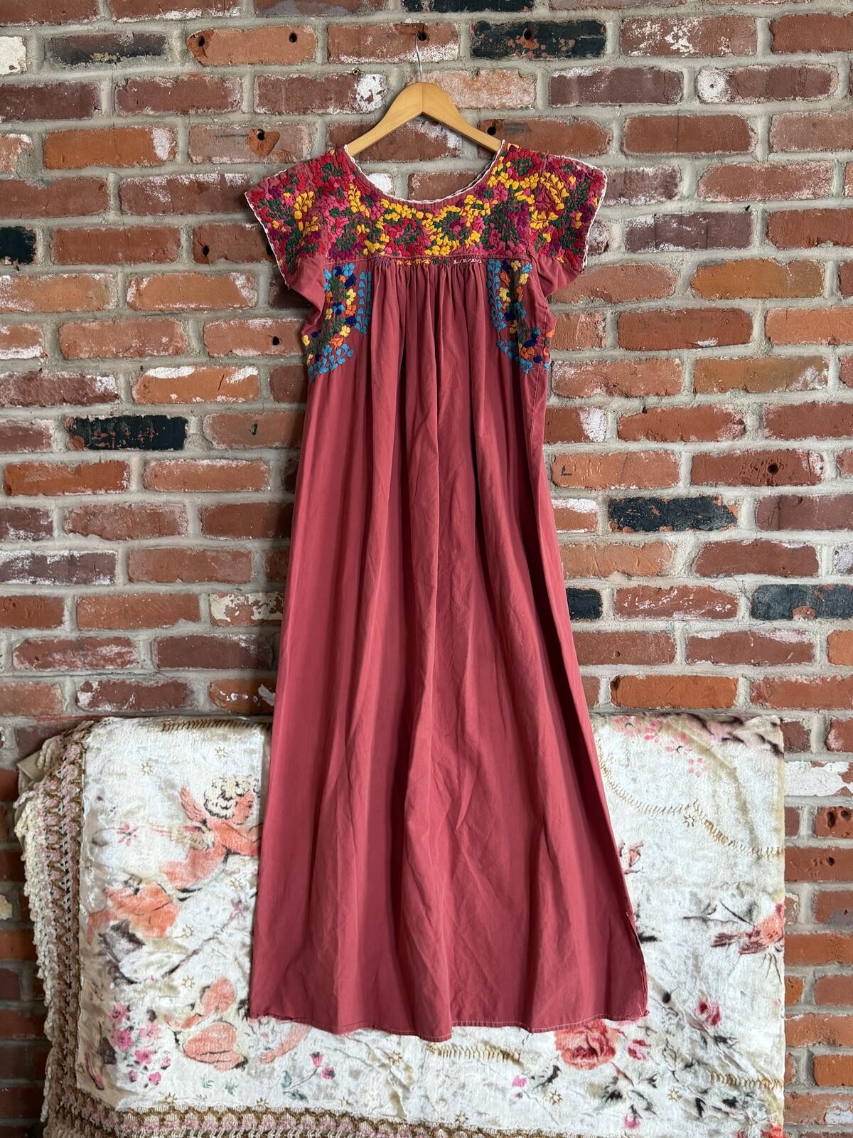 Vintage Embroidered Floral Yoke Midi Dress